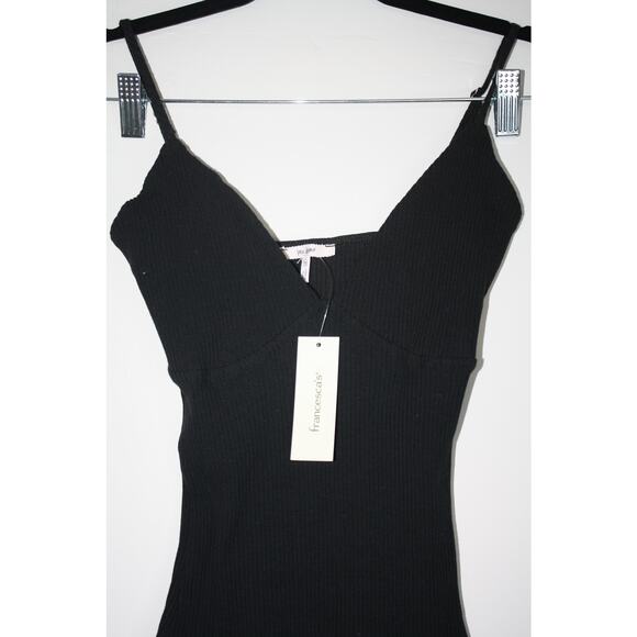 Francesca's Bodysuit One Piece Black XS Ribbed V-Neck Adjustable Straps NWT - Picture 4 of 5